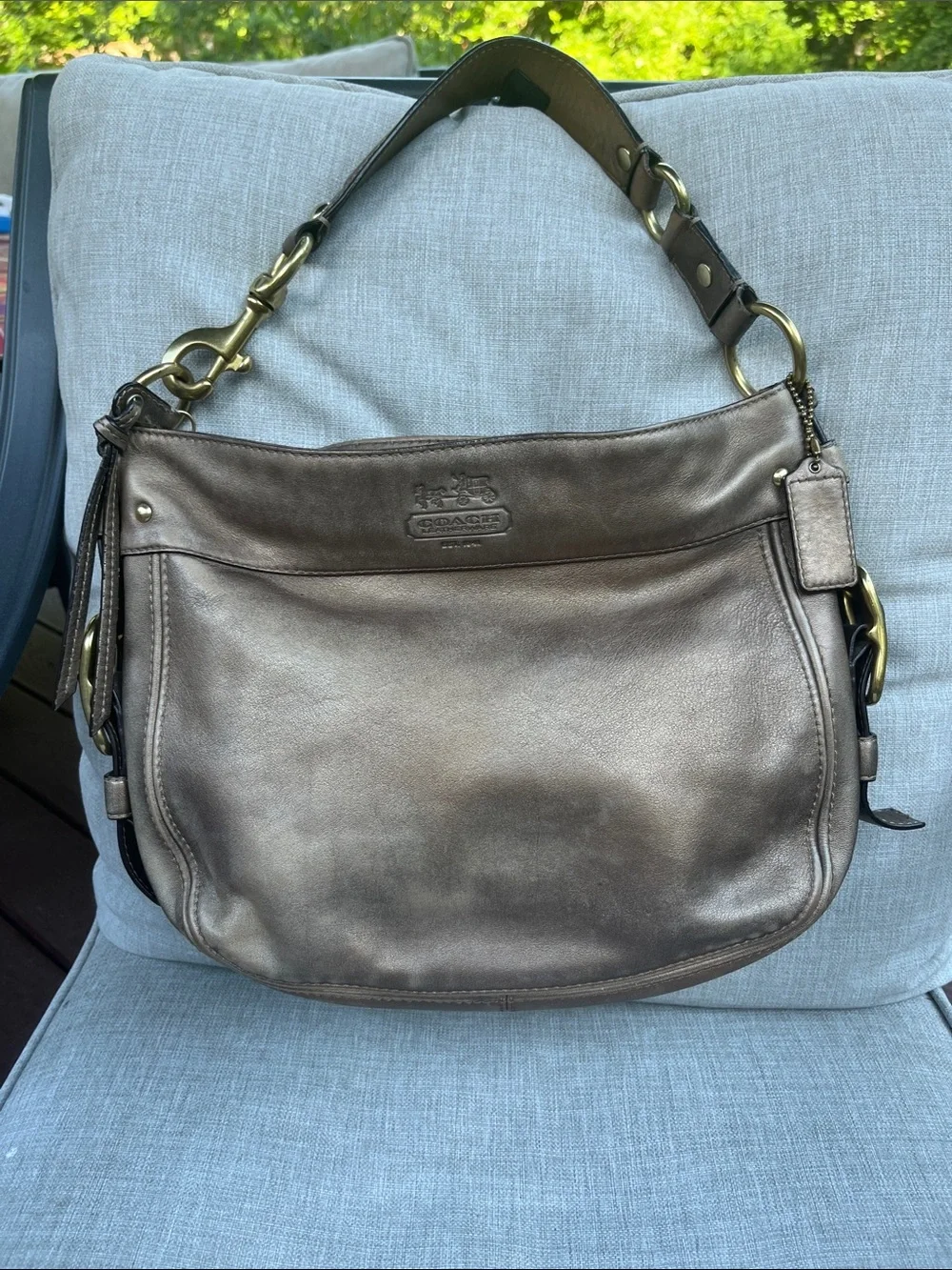 COACH Zoe 12671 Metallic Bronze Leather Hobo Bag